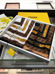 Luxury Womens Scarf Fendi FF Logo Cashmere Silk Scarf Black 90x90CM A151PP180 AA148682