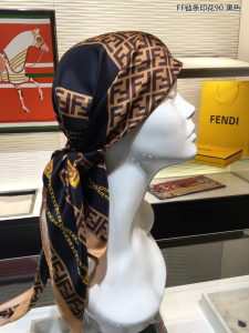 Luxury Womens Scarf Fendi FF Logo Cashmere Silk Scarf Black 90x90CM A151PP180 AA148682