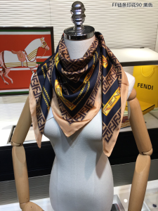 Luxury Womens Scarf Fendi FF Logo Cashmere Silk Scarf Black 90x90CM A151PP180 AA148682