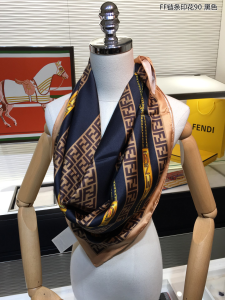 Luxury Womens Scarf Fendi FF Logo Cashmere Silk Scarf Black 90x90CM A151PP180 AA148682