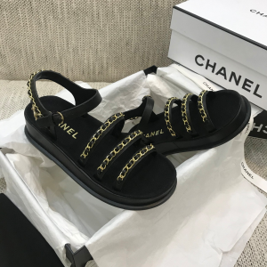 Chanel 2021 Chain Leather Sandals Black 
