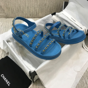 Chanel 2021 Chain Leather Sandals Blue 