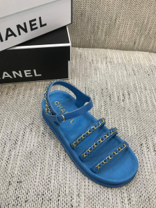 Luxury Womens Shoes Chanel 2021 Chain Leather Sandals Blue 35 To 41 A151PP390 AA148729
