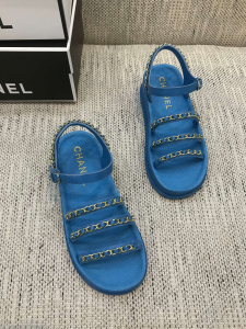 Luxury Womens Shoes Chanel 2021 Chain Leather Sandals Blue 35 To 41 A151PP390 AA148729