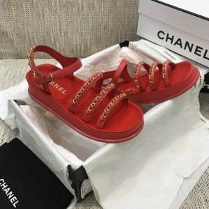 Chanel 2021 Chain Leather Sandals Red 