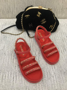 Luxury Womens Shoes Chanel 2021 Chain Leather Sandals Red 35 To 41 A151PP390 AA148731