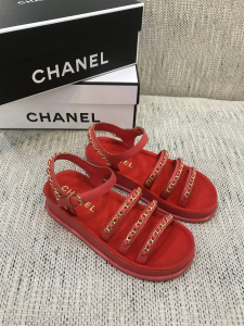 Luxury Womens Shoes Chanel 2021 Chain Leather Sandals Red 35 To 41 A151PP390 AA148731