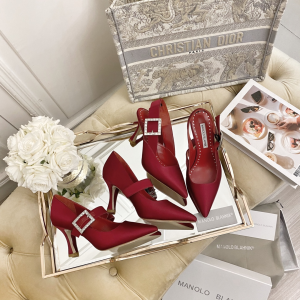 Luxury Womens Shoes Manolo Blahnik Satin Slingback in Red 35 To 40 A151PP410 AA148851