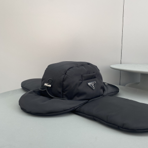 Prada Padded Nylon Hat Ear Flaps and Triangle Logo Prada Padded Nylon Hat Ear Flaps and Triangle Logo