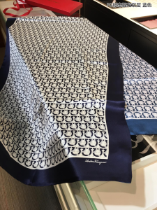 Ferragamo Gancini Logo Cashmere Silk Scarf Blue Ferragamo Gancini Logo Cashmere Silk Scarf Blue