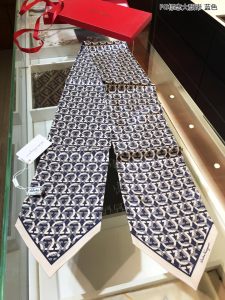 Ferragamo Gancini Logo Print Cashmere Silk Scarf Blue Ferragamo Gancini Logo Print Cashmere Silk Scarf Blue