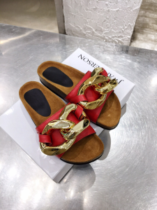 JW Anderson Chain Detail Loafer Slides Mules Sandal Red Leather 44 JW Anderson Chain Detail Loafer Slides Mules Sandal Red Leather 44