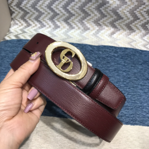 Dior CD Round Buckle Leather Belt Black Burgundy 