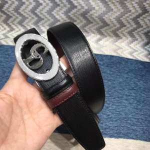 Dior CD Round Buckle Leather Belt Black Burgundy 