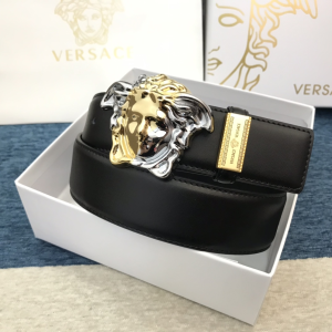 Luxury Mens Belts Versace Medusa Buckle Leather Belt in Black 38MM A191PP280 AA148976