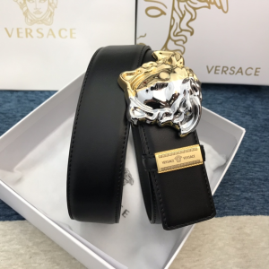 Luxury Mens Belts Versace Medusa Buckle Leather Belt in Black 38MM A191PP280 AA148976
