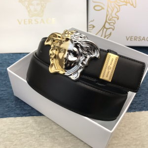 Luxury Mens Belts Versace Medusa Buckle Leather Belt in Black 38MM A191PP280 AA148976