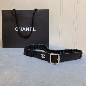 Chanel Crystals Square Leather Belt Black 34MM 