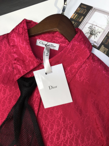 Luxury Womens Clothing Dior Oblique Bee Embroidery Shirt Red SML A198PP480 AA149000