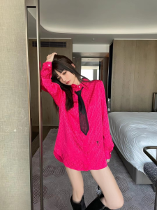 Luxury Womens Clothing Dior Oblique Bee Embroidery Shirt Red SML A198PP480 AA149000