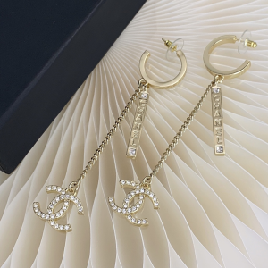 Chanel Crystals CC Logo Pendant Earrings 