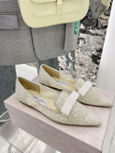 Jimmy Choo Silver Glitter Tulle Loafers 