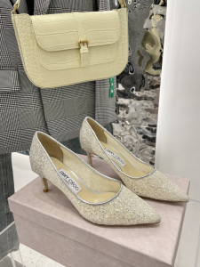 Jimmy Choo Silver Glitter Tulle Pumps 