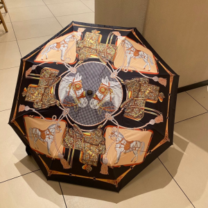 Hermes Horse Printed Umbrella Black 