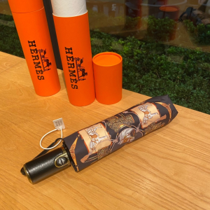 Luxury Womens Umbrella Hermes Horse Printed Umbrella in Black A144PP100 AA149460