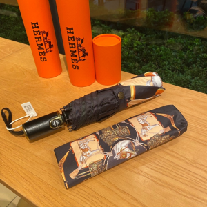 Luxury Womens Umbrella Hermes Horse Printed Umbrella in Black A144PP100 AA149460