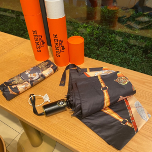 Luxury Womens Umbrella Hermes Horse Printed Umbrella in Black A144PP100 AA149460