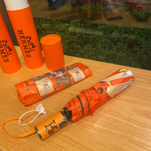 Luxury Womens Umbrella Hermes Horse Printed Umbrella in Orange A144PP100 AA149461