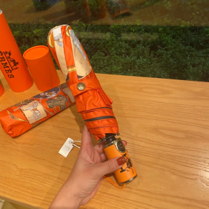 Luxury Womens Umbrella Hermes Horse Printed Umbrella in Orange A144PP100 AA149461