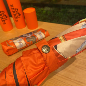 Luxury Womens Umbrella Hermes Horse Printed Umbrella in Orange A144PP100 AA149461