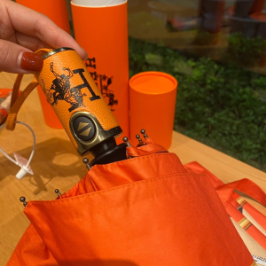 Luxury Womens Umbrella Hermes Horse Printed Umbrella in Orange A144PP100 AA149461
