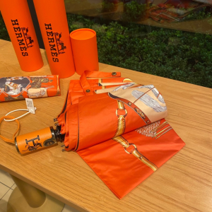 Luxury Womens Umbrella Hermes Horse Printed Umbrella in Orange A144PP100 AA149461