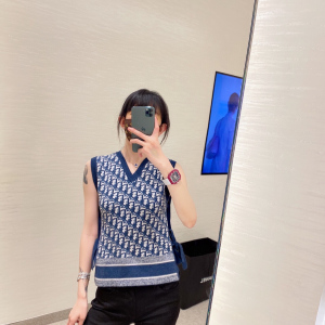 Luxury Womens Clothing Dior Blue Oblique Reversible Tank Top SML A154PP680 AA149836