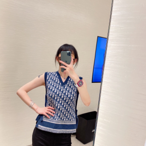 Luxury Womens Clothing Dior Blue Oblique Reversible Tank Top SML A154PP680 AA149836