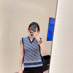 Luxury Womens Clothing Dior Blue Oblique Reversible Tank Top SML A154PP680 AA149836