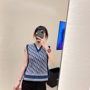 Luxury Womens Clothing Dior Blue Oblique Reversible Tank Top SML A154PP680 AA149836