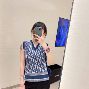 Luxury Womens Clothing Dior Blue Oblique Reversible Tank Top SML A154PP680 AA149836