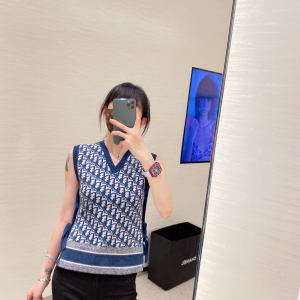 Luxury Womens Clothing Dior Blue Oblique Reversible Tank Top SML A154PP680 AA149836