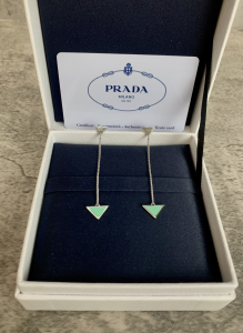 Prada Symbole Drop Triangle Logo Earrings Green 