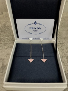 Prada Symbole Drop Triangle Logo Earrings Pink 