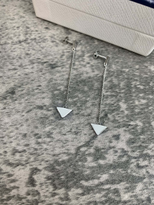 Prada Symbole Drop Triangle Logo Earrings White 