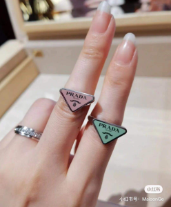 Luxury Womens Jewelry Prada Symbole Triangle Logo Rings Pink A152PP130 AA149813