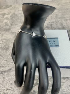Luxury Womens Jewelry Prada Triangle Logo Bracelet White A152PP160 AA149806
