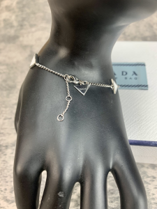 Luxury Womens Jewelry Prada Triangle Logo Bracelet White A152PP160 AA149806
