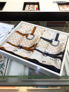 Luxury Womens Scarf Celine White Triomphe Silk Scarf Brown 90x90CM A151PP195 AA149559