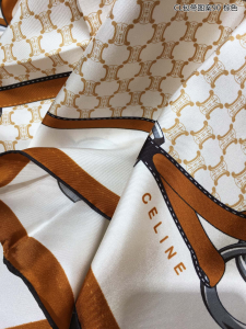 Luxury Womens Scarf Celine White Triomphe Silk Scarf Brown 90x90CM A151PP195 AA149559
